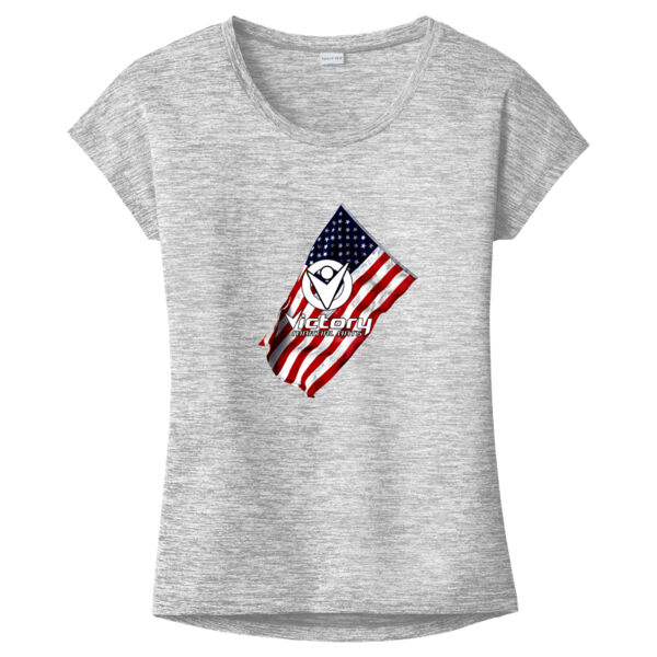 Ladies Victory Wavy Flag on Heather T-shirt (White in Design will NOT print) Thumbnail